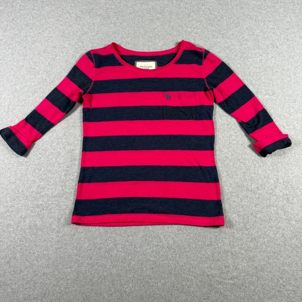 Abercrombie & Fitch Vintage Y2K Pink Navy Blue Striped 3/4 Sleeve Preppy Shirt M